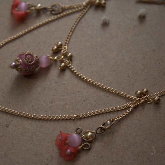 Brass Chain Pink Flower Necklace - Picture 4 of 5